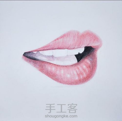 彩铅教程 ‖ 《大红唇》，认识嘴唇的结构，了解明暗对比 第11步