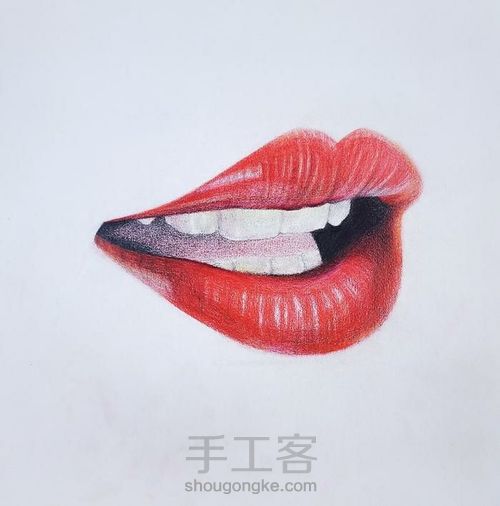 彩铅教程 ‖ 《大红唇》,认识嘴唇的结构,了解明暗对比 第13步