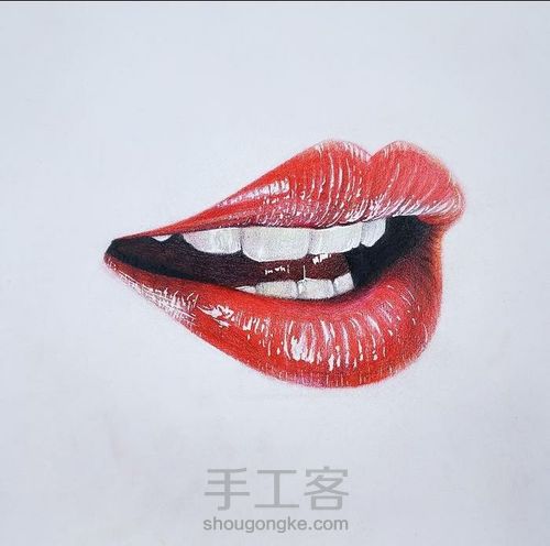 彩铅教程 ‖ 《大红唇》,认识嘴唇的结构,了解明暗对比 第15步