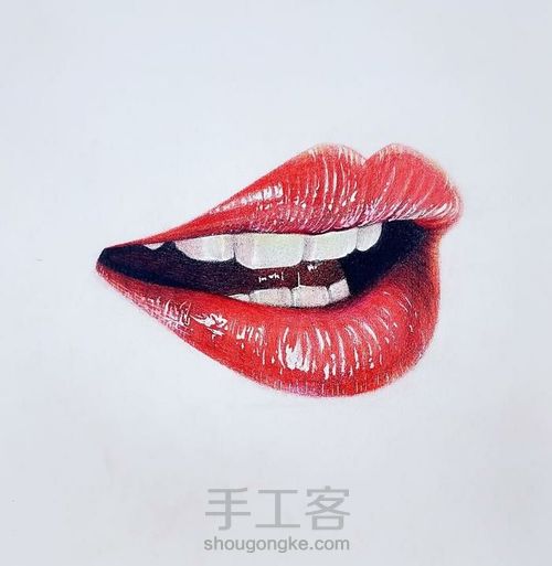 彩铅教程 ‖ 《大红唇》，认识嘴唇的结构，了解明暗对比 第16步