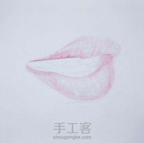 彩铅教程 ‖ 《大红唇》，认识嘴唇的结构，了解明暗对比 第8步