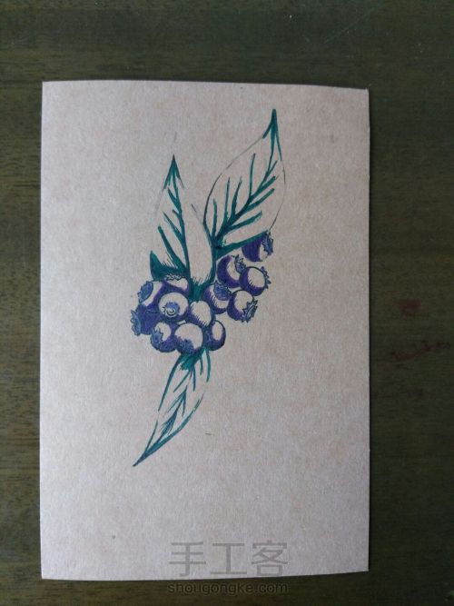 【手绘】牛皮纸明信片系列～蓝莓～ 第3步