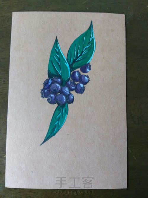 【手绘】牛皮纸明信片系列～蓝莓～ 第4步