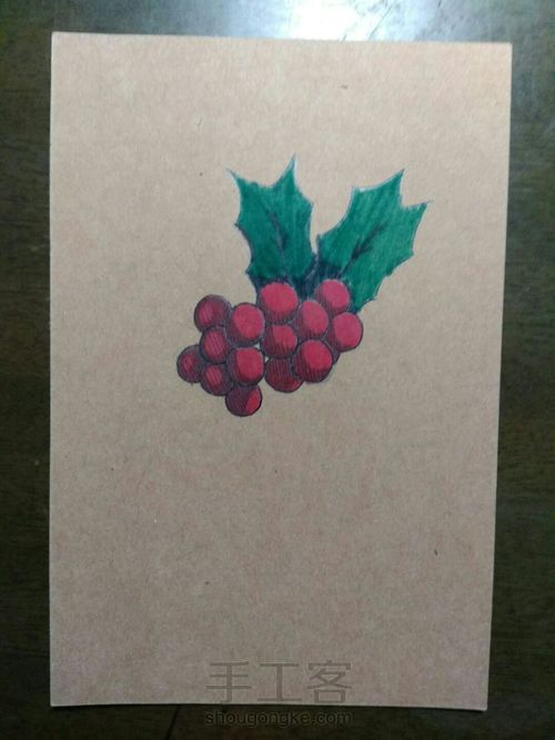 【手绘】牛皮纸明信片系列~冬青果 第4步