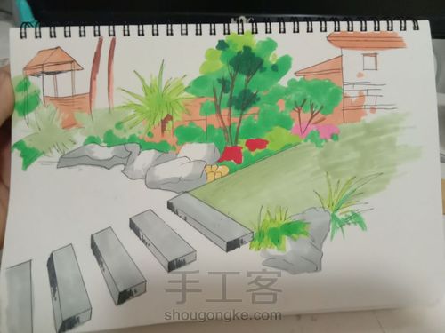 马克笔风景 第3步