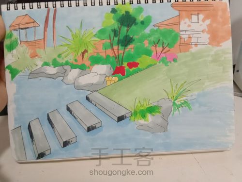 马克笔风景 第4步