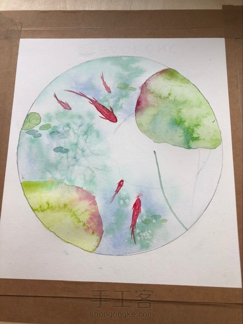 水彩教程｜鱼嬉莲叶间Ⅱ•水彩的诗意心灵 第8步