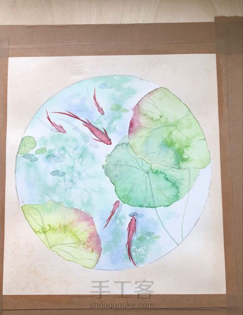 水彩教程｜鱼嬉莲叶间Ⅱ•水彩的诗意心灵 第9步