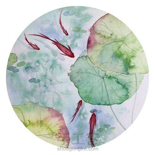 水彩教程｜鱼嬉莲叶间Ⅱ•水彩的诗意心灵 第10步