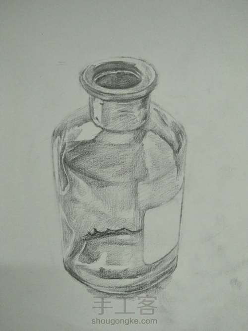 零基础学素描|素描玻璃瓶加彩铅小草一支 第7步