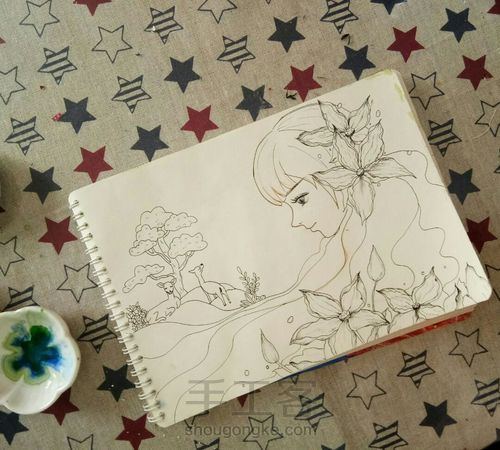 彩铅+水彩 小美女 第1步