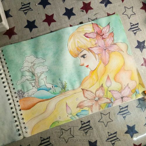 彩铅+水彩 小美女 第3步