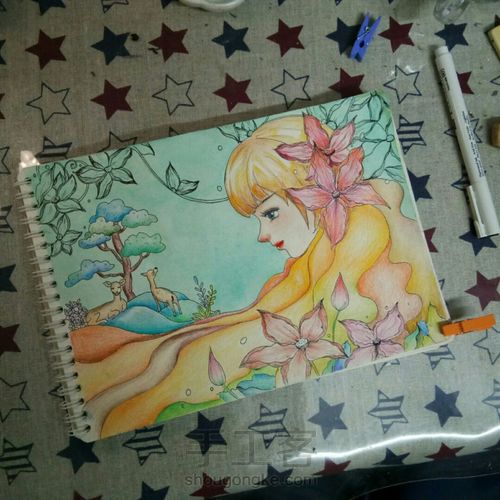 彩铅+水彩 小美女 第5步