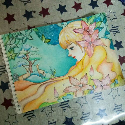 彩铅+水彩 小美女 第7步