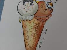 冰淇淋小猫咪简单水彩