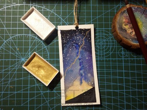 自制水彩星空金粉书签 第1步
