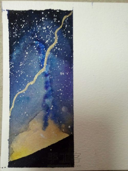 自制水彩星空金粉书签 第7步
