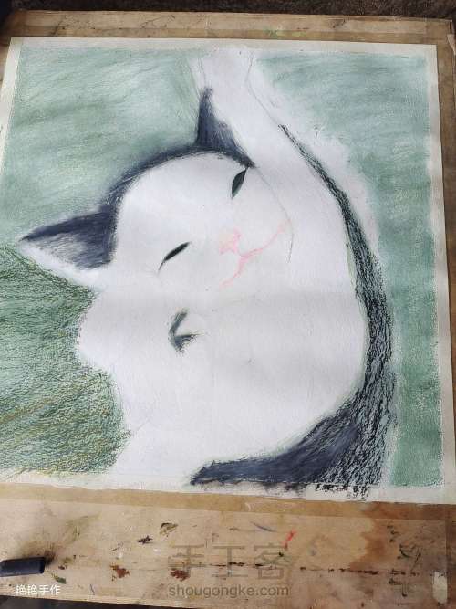 伸懒腰的猫小可爱(๑• . •๑)油画棒 第10步