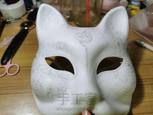 【狐狸面具】红金配色  樱花与莲的交汇 第3步