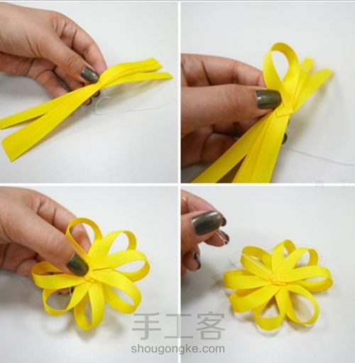 (转)美丽的层层堆叠缎带花 第4步