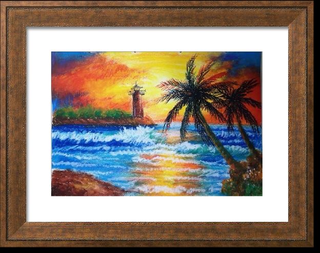 用油画棒画画好好玩！
夕阳海景步骤分享给大家！
