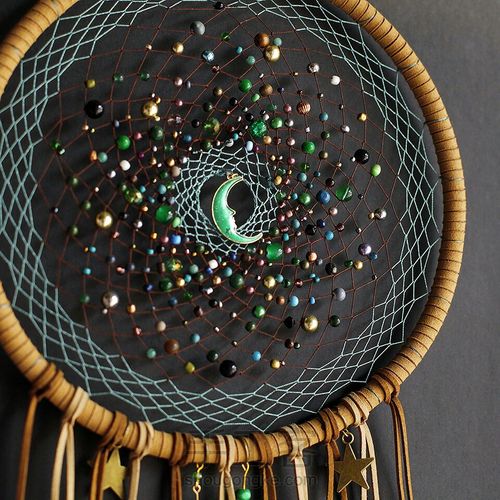 月夜与星空 /超多珠子双层羽毛绿色大捕梦网 第10步