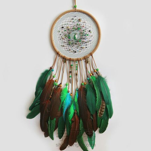 月夜与星空 /超多珠子双层羽毛绿色大捕梦网 第9步