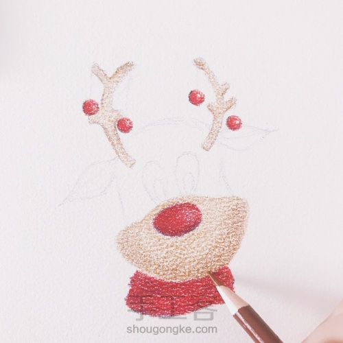 【彩铅】圣诞麋鹿绘画过程 第7步