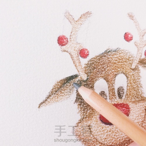 【彩铅】圣诞麋鹿绘画过程 第12步