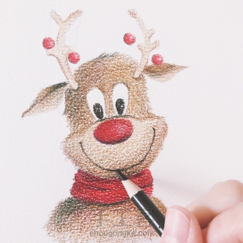 【彩铅】圣诞麋鹿绘画过程 第14步