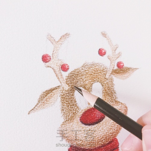 【彩铅】圣诞麋鹿绘画过程 第10步