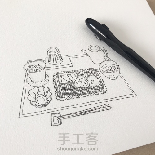 【钢笔淡彩】食 第2步