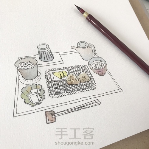 【钢笔淡彩】食 第3步