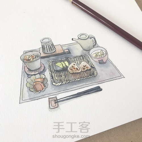 【钢笔淡彩】食 第4步