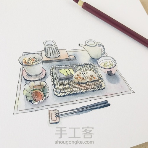 【钢笔淡彩】食 第5步