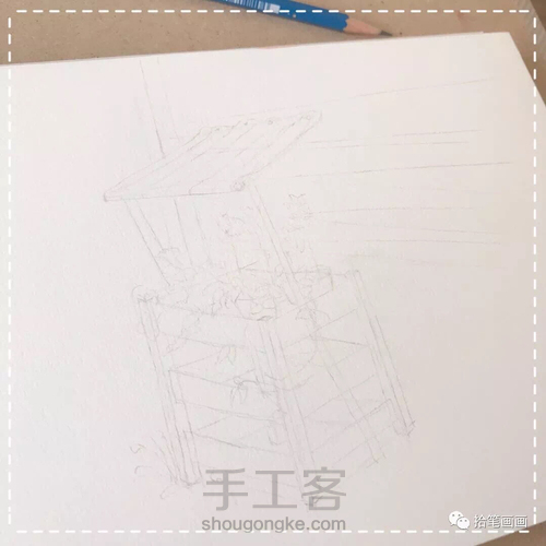 【钢笔淡彩】植物小景 第1步