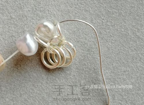 天然珍珠巴洛克异形小石头珍珠小花朵纯绕线耳环耳钉 第5步