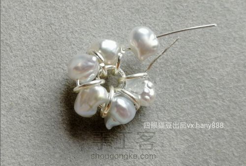 天然珍珠巴洛克异形小石头珍珠小花朵纯绕线耳环耳钉 第6步