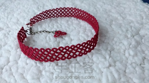 红色梭编choker 第5步