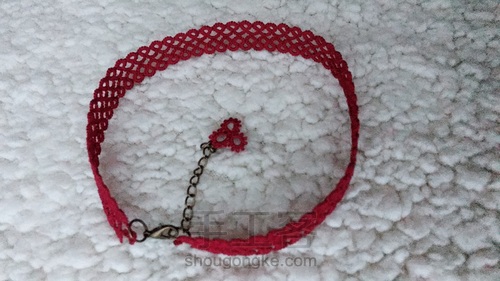 红色梭编choker 第6步