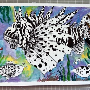 线描创意《狮子鱼》