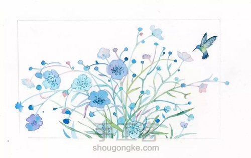 水彩教程：花鸟集系列5《翩迁》 第2步