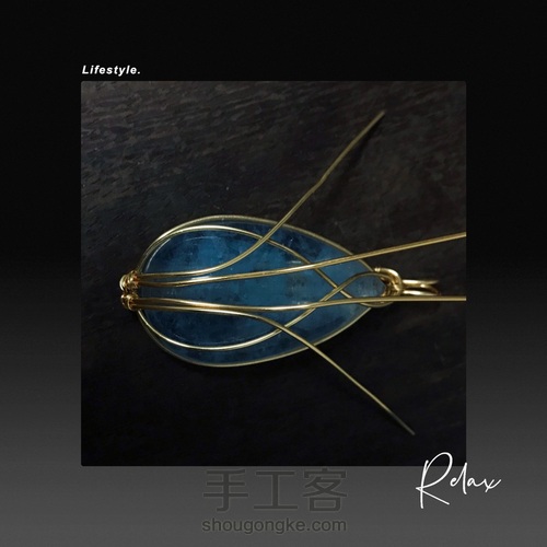 玫瑰花苞造型绕线—冰种魔鬼蓝海蓝宝无孔吊坠 第15步