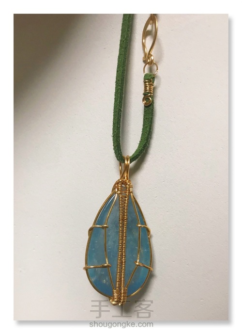 玫瑰花苞造型绕线—冰种魔鬼蓝海蓝宝无孔吊坠 第20步