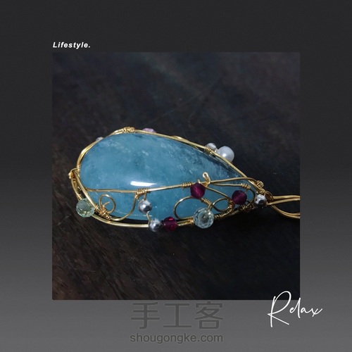 玫瑰花苞造型绕线—冰种魔鬼蓝海蓝宝无孔吊坠 第24步