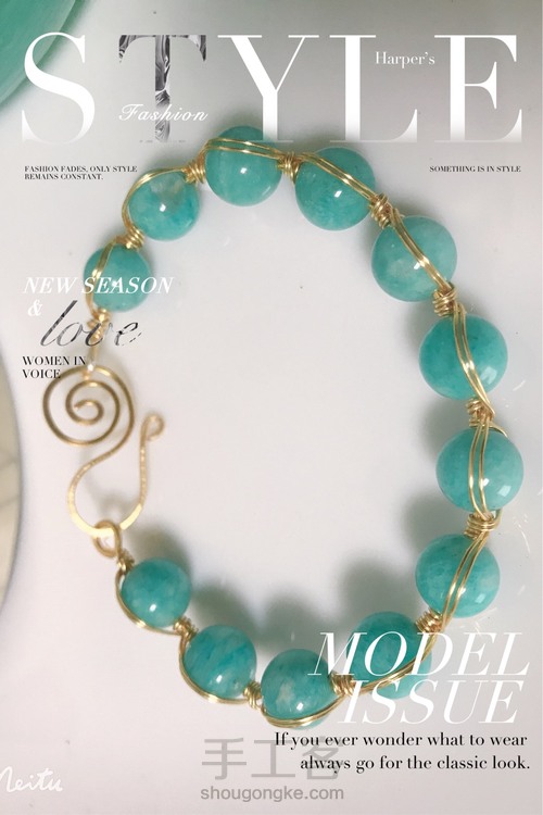 天河石珠串改手镯绕线手镯 第10步