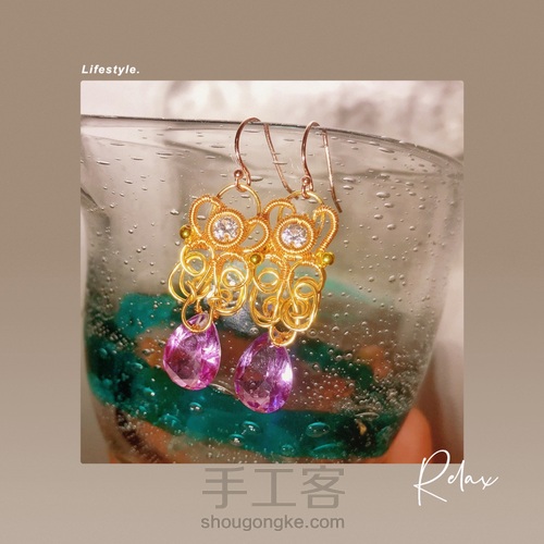 宫廷风格组合绕线包钻水晶耳环,六段钳的应用 第44步