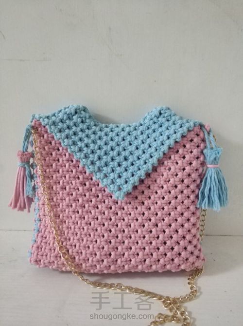蓝粉红颜 撞色背包编织教程 第1步