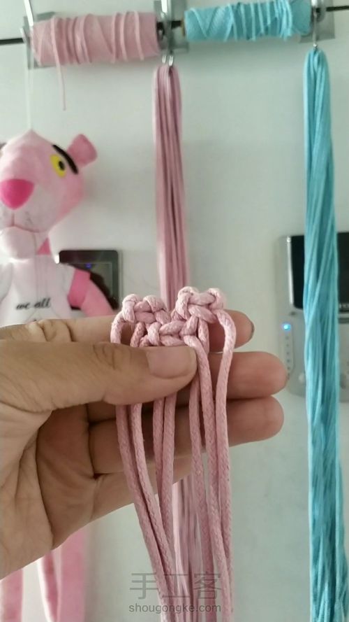 蓝粉红颜 撞色背包编织教程 第8步