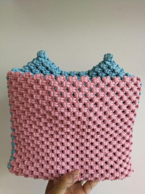 蓝粉红颜 撞色背包编织教程 第25步